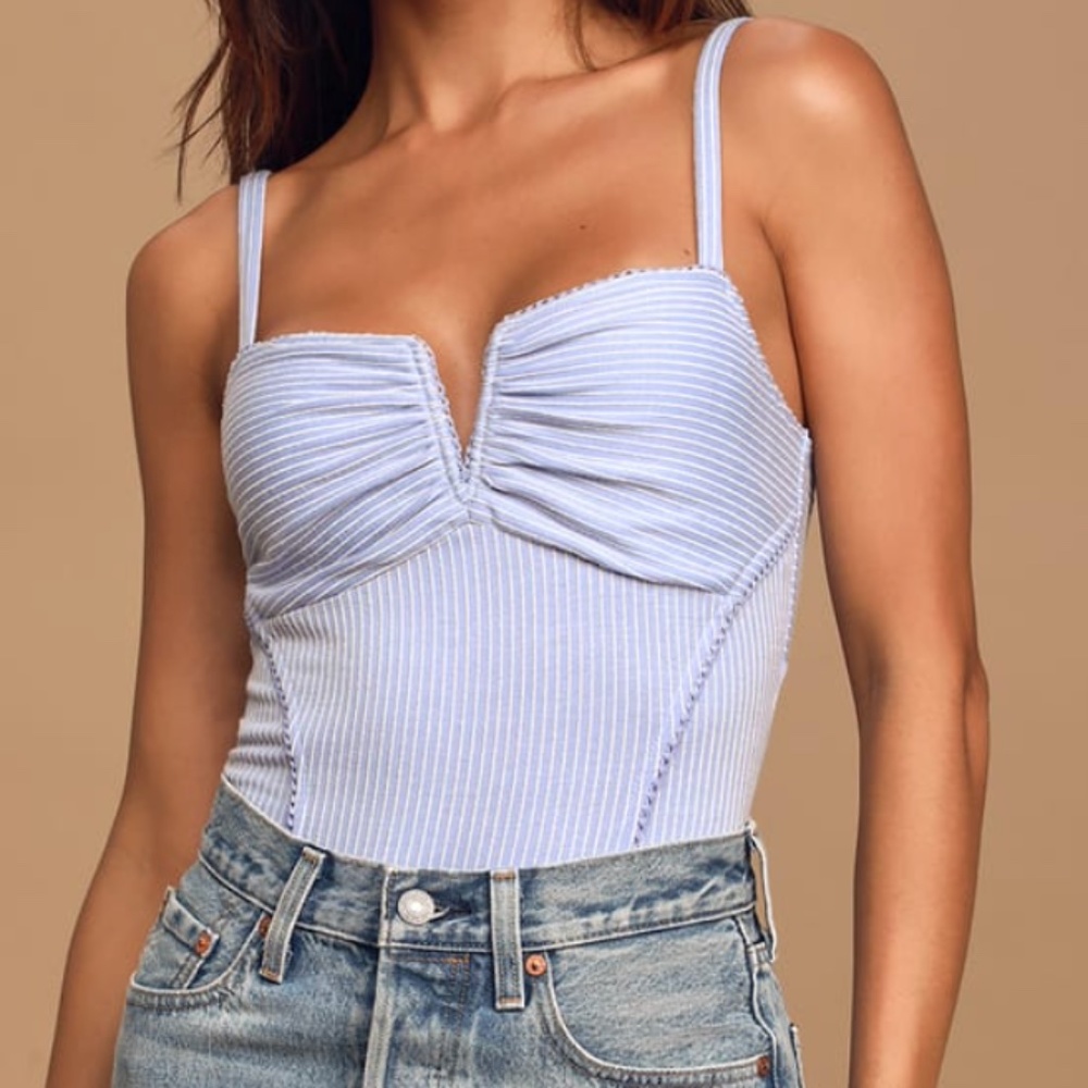 Lulu's Blue and White Striped Sleeveless Bodysuit